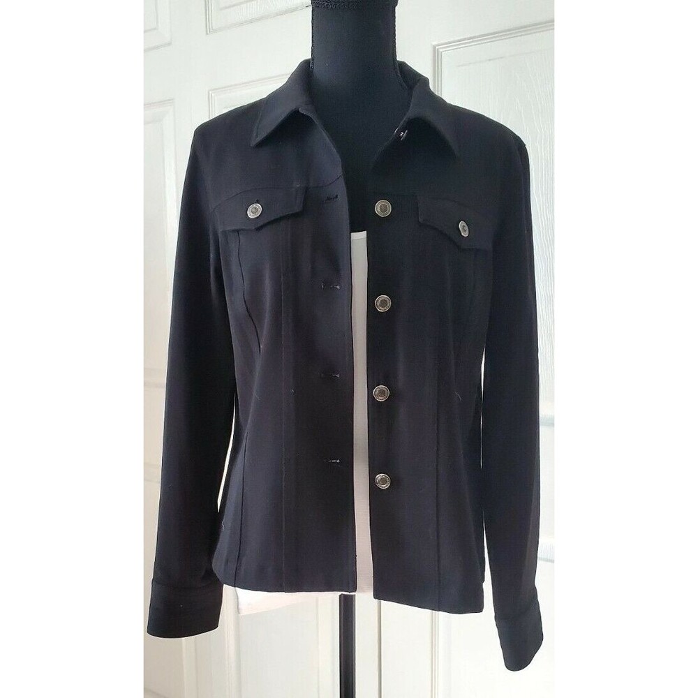 VTG Rafaella Womens 12 Black Stretch Jacket Button Down Coat Long Sleeve Blazer